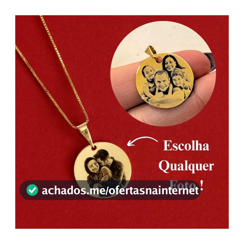 [SEMI JOIA] Colar Personalizado Feminino 17mm Foto Gravação 45cm Banho Ouro 18k Acessórios Presente Dia Namorado Mulher