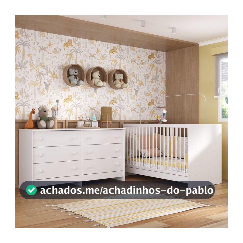 Berço 3 em 1 para Colchão 130 x 60 cm com Cômoda Framboesa Multimóveis MP4295