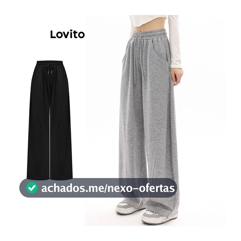 Lovito Casual Calça Feminina Lisa Com Cordão Modelagem Solta Em Malha Modelo LNA36090(multicolorida)