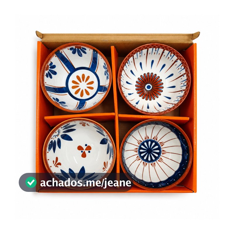Kit 4 Bowl Porcelana 300ml Colorido Tigela Oriental Cumbuca Sopa Caldo Sorvete Petiscos Mesa Posta