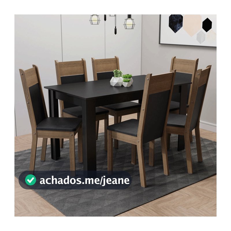 Conjunto Sala de Jantar Mesa Tampo de Madeira com 6 Cadeiras Medelin Madesa