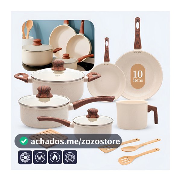 Jogo De Panelas Induçao Antiaderente Cerâmica 10 Peças Ppg  Pfoa Free Vanila Premium