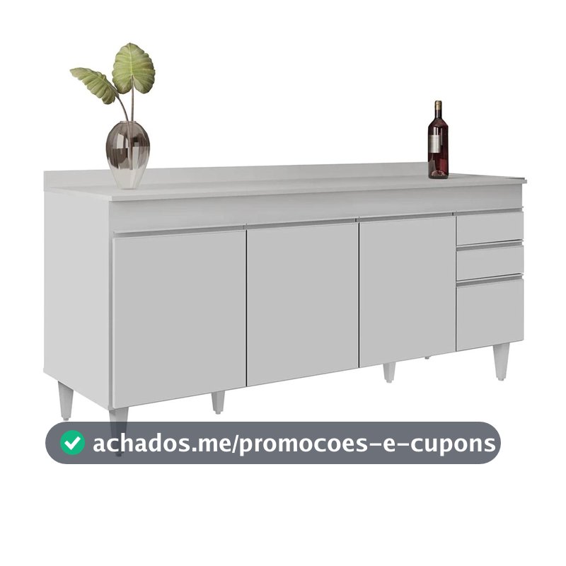 Balcão de Cozinha Gabinete 180cm com Tampo Dallas Branco - Lumil