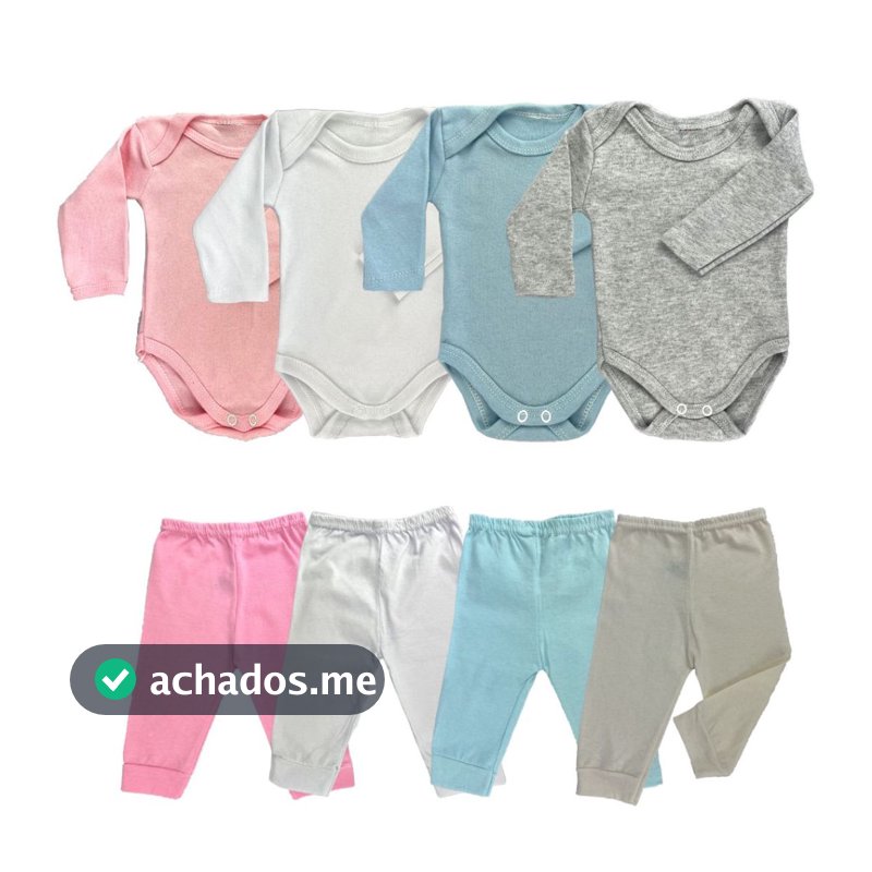 kit 4 peças mijão calça e body manga longa infantil bebe masculino e feminino