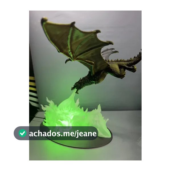 Luminária De Mesa Dragão Game Of Thones 12volts Com Fonte Verde Preto Com Dourado 127/220v
