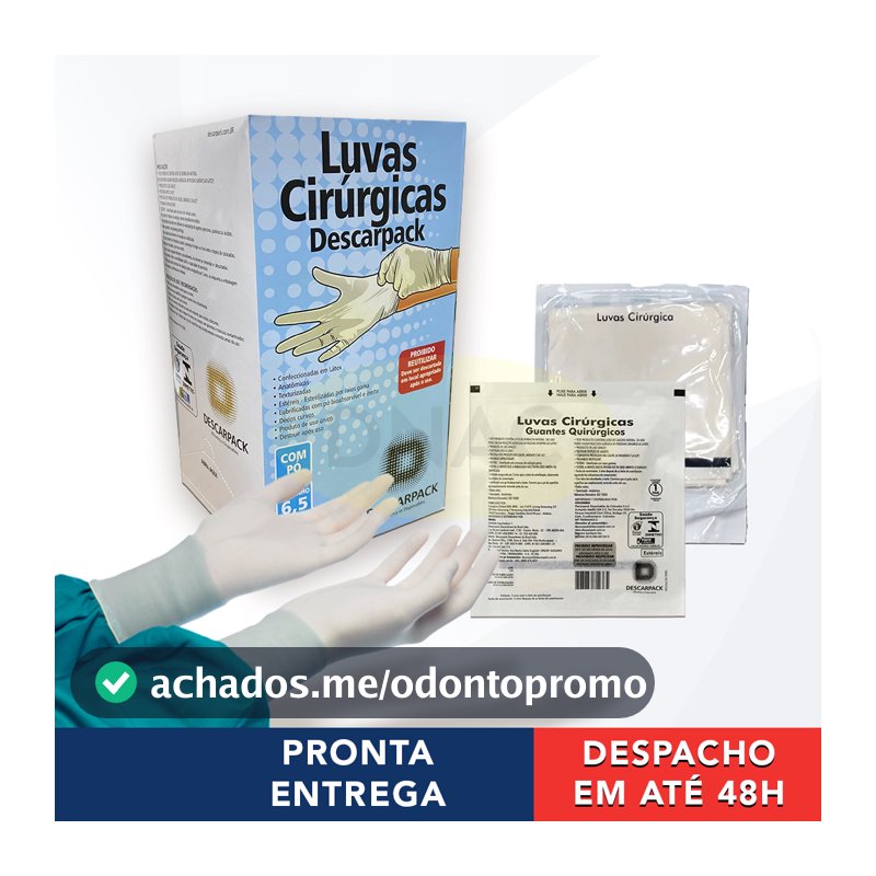 Caixa De Luva Cirúrgica Estéril Branca Descartável 6,5/ 7/ 7,5/ 8/ 8,5 Com 50 pares - Descarpack