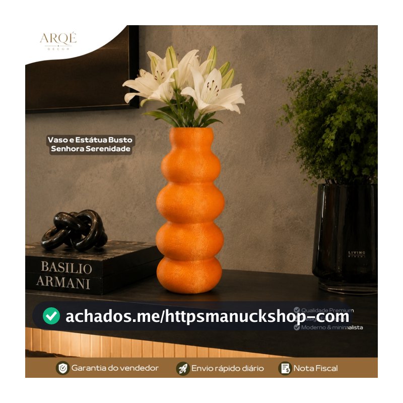 Vaso Laranja Venezia Arqé Decor Luxo Decorativo Sofisticado Moderno Elegante para Sala Quarto e Escritório