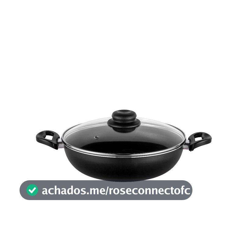 Frigideira Wok com Tampa de Vidro 26cm Duas Alças