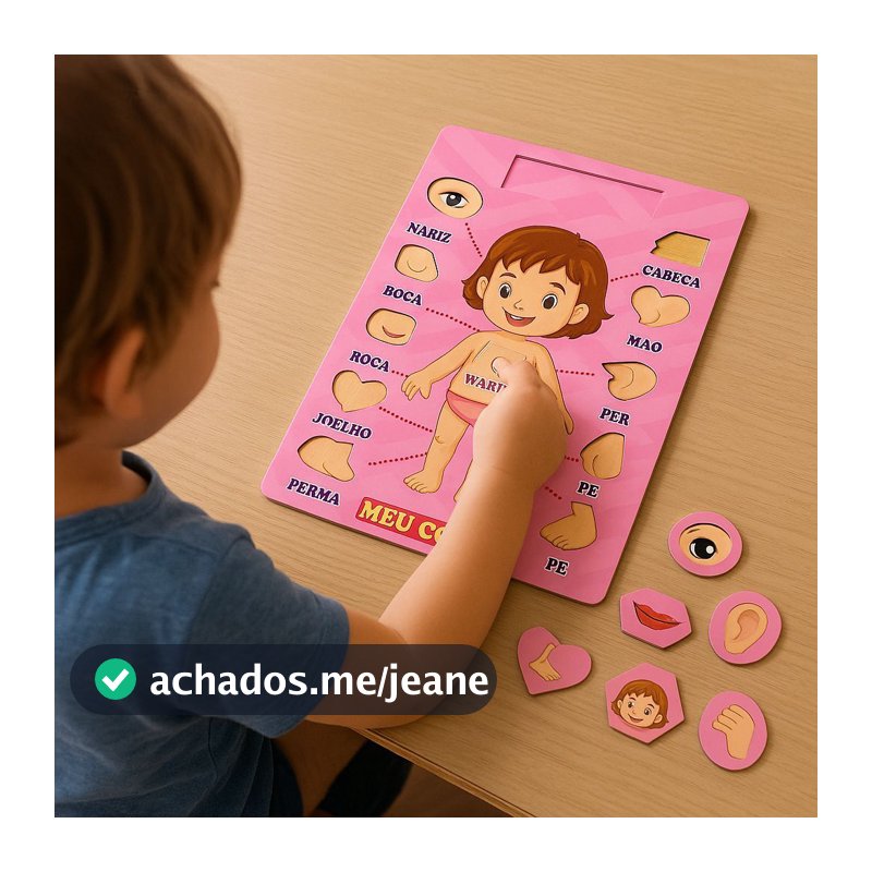 Brinquedo Educativo Tabuleiro Meu Corpo Humano em MDF Meninas Rosa Didático