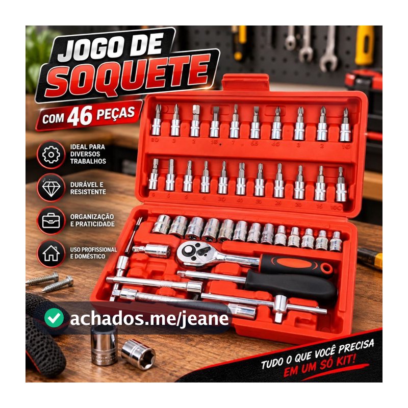 Jogo De Chaves e Ferramentas - Catraca Soquete Aço Crv 1/4 E Chave Allen Completo Profissional