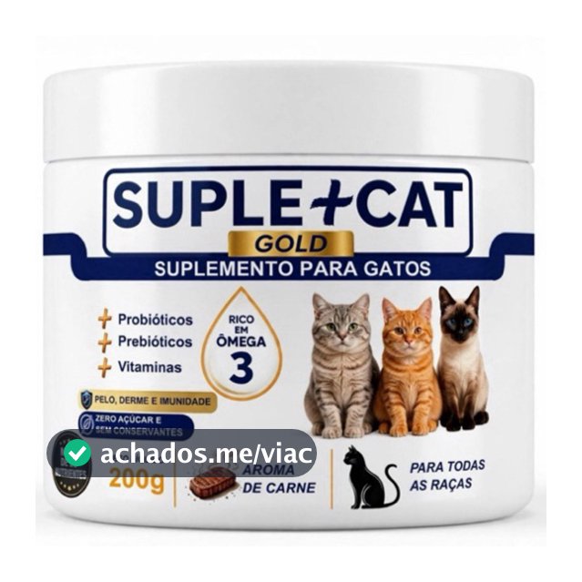 Suplemento Gatos Probióticos Ômega 3 Pele Derme Pelagem Queda de Pelos Coceira Alergia Suplemais Cat