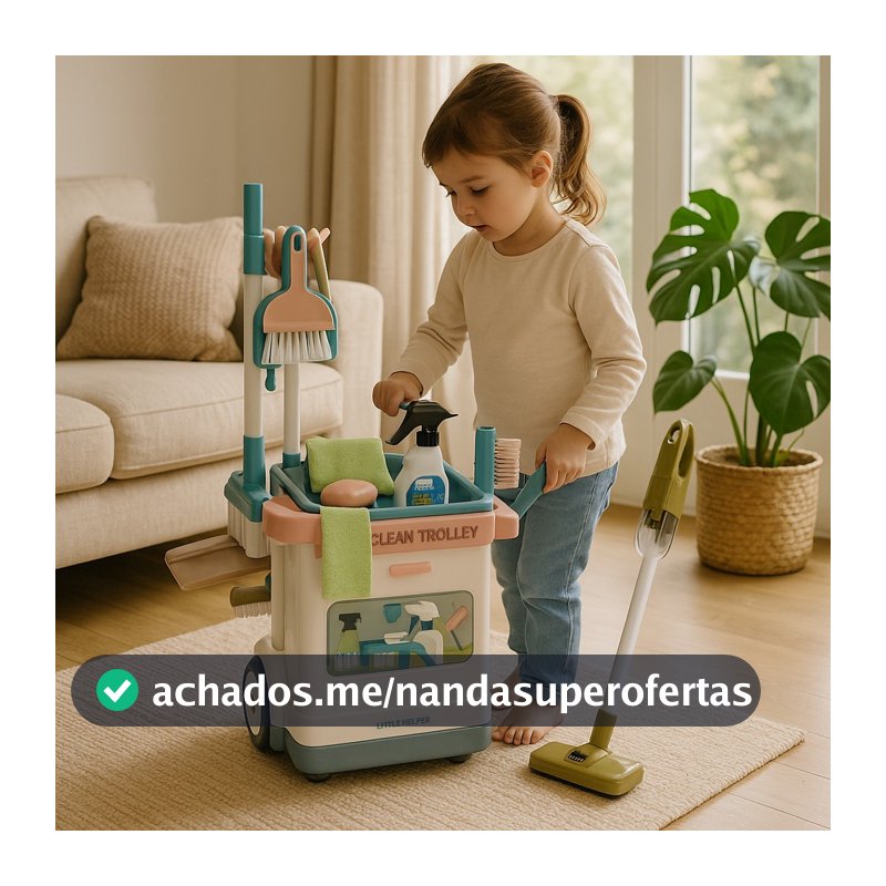 Brinquedo Limpeza Infantil Carrinho Rodinhas Aspirador Funcional Borrifador Vassoura Pá Faz Conta Kids Educativo