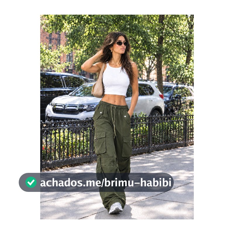 CALÇA CARGO FEMININA CINTURA ALTA MODELADO RETA VÁRIOS BOLSOS