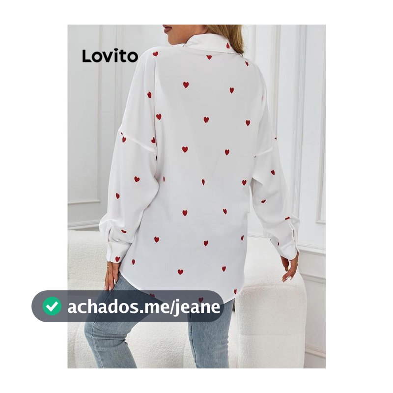 (Casual) Lovito Blusa Com Estampa Em Formato De Coração Para Mulheres LNL72073