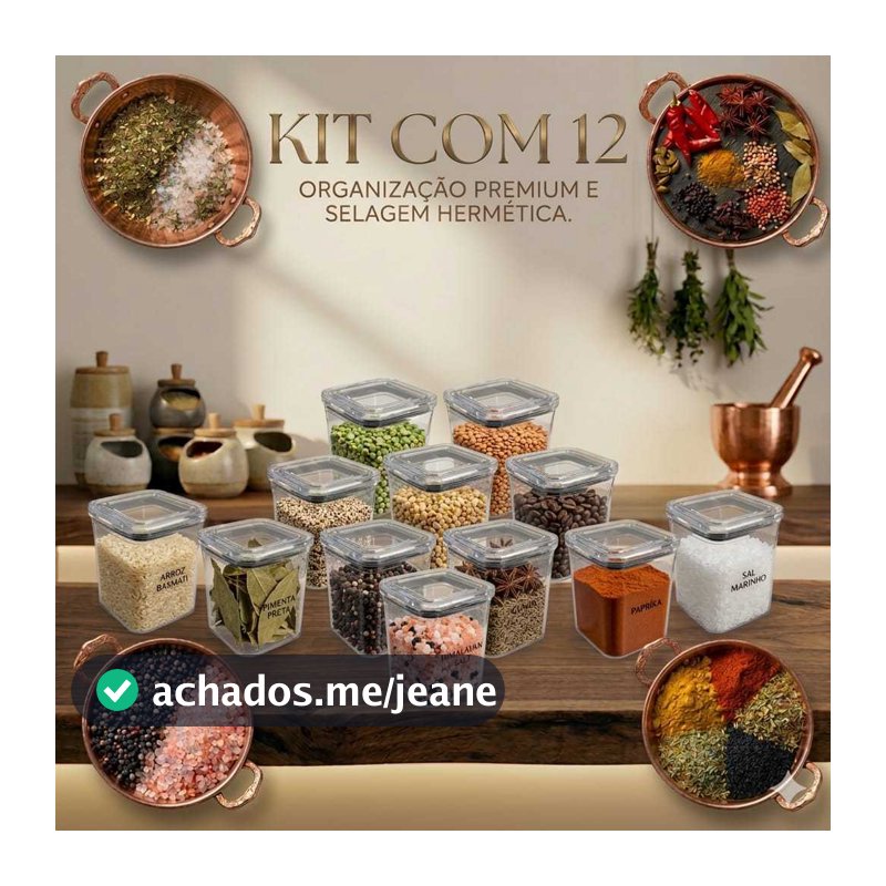 kit com 12 Pote p/ Temperos 200ml – Hermético, Acrílico Transparente lançamento