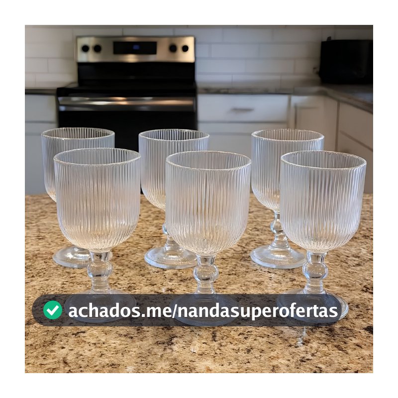 Conjunto 6 Peças Taça de Vidro Canelado Grande 400ml Mesa Posta Vidro Canelado Duhome
