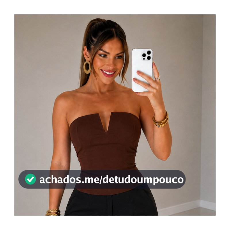 Cropped Feminino Tomara Que Caia com Decote V Estruturado Blusa Justa Elegante Sem Alça Acinturada Festa Balada Social