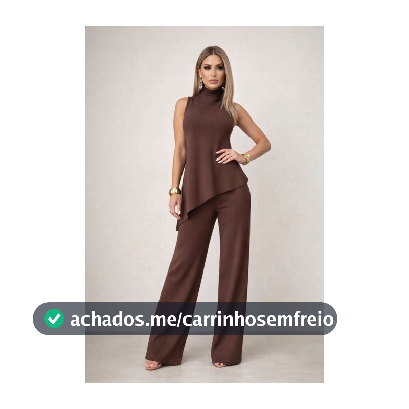 Conjunto Feminino Anarruga Elegante Gola Alta Assimétrico Calça Pantalona Confortável Chic Premium