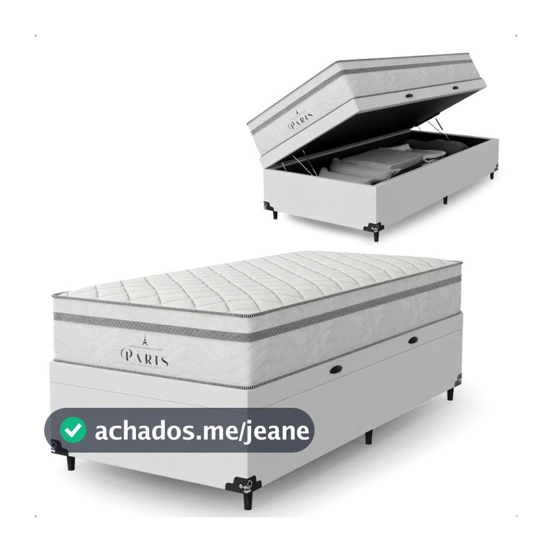 Cama Box Baú Solteiro Branco + Colchão Paris Molas Ensacadas Branco