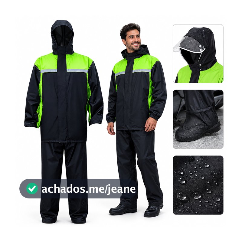Conjunto de Capa de Chuva para Motociclista, Jaqueta e Calça Impermeável Completa para Pilotagem
