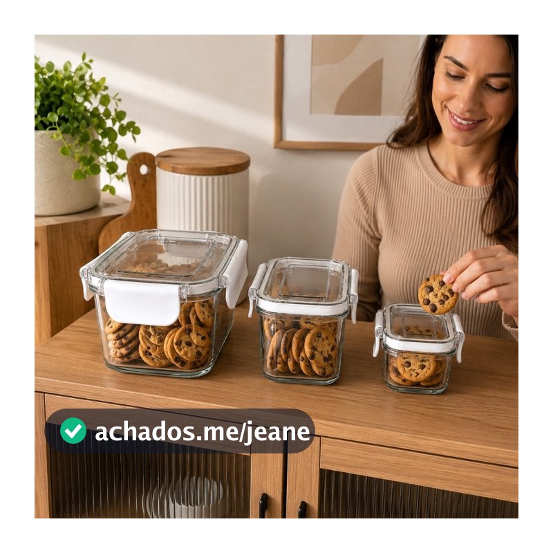 Conjunto 3 Potes Hermeticos Guarda Conserva Vasilha Recipiente Fruta Comida Armazena Alimento 20%off