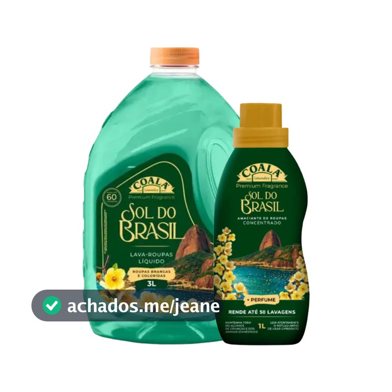 Kit 02 unidades Coala Sol do Brasil 01 Sabão Líquido 3L + 01 Amaciante 1L
