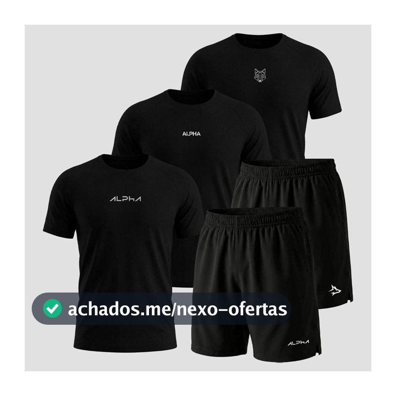 Kit 5 Peças All Black Dry 3 Camisetas e 2 Bermudas Alpha Co