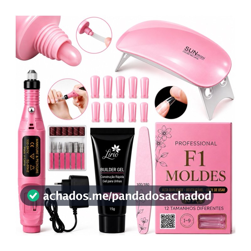 Kit Unha de Gel Completo Iniciante Manicure Alongamento Cabine Sun Mini Unhas Polygel Molde F1 Lixa Lixadeira Elétrica