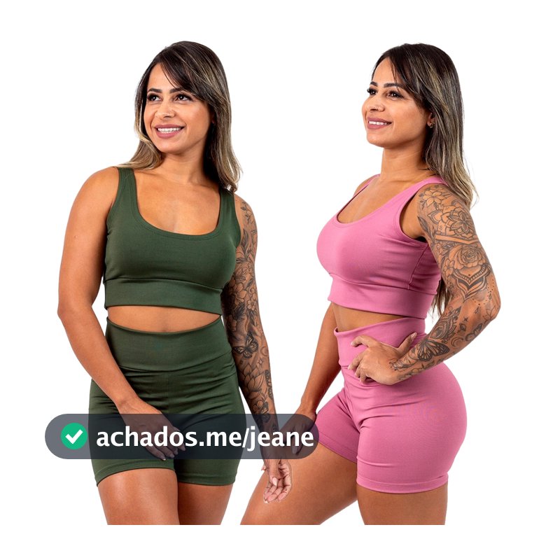 Kit 2 Conjuntos Academia Feminino Short e Top Fitness Cintura Alta Suplex básico.