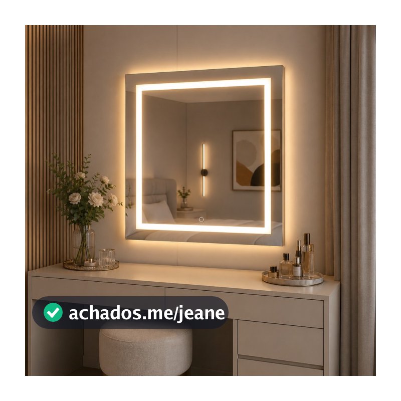 Espelho Led 80x80 Jateado Quadrado Luxo de Parede Com Botão Touch Led 3 Cores