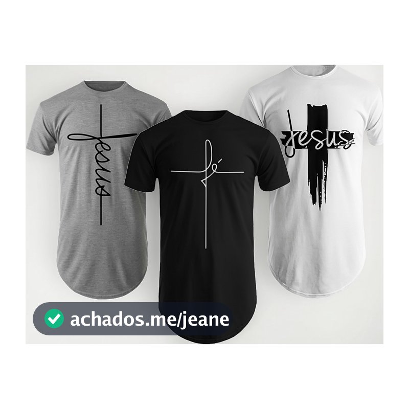 Kit c/3 Camiseta Masculina Estampada Gospel Longline oversized Algodão Básica Cristã Evangélica