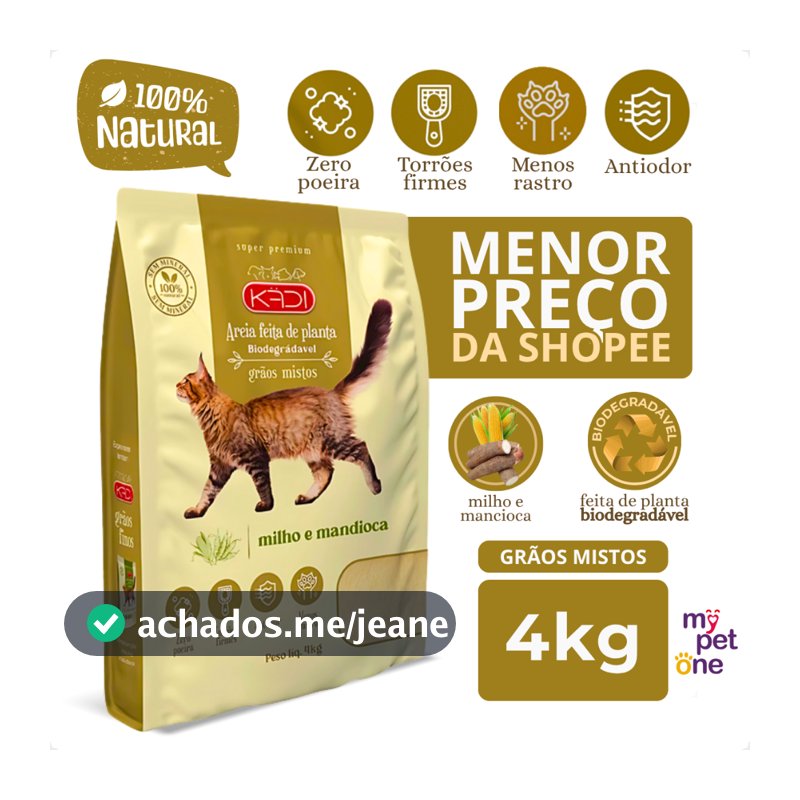 Areia Biodegradável Kadi Grãos Mistos para Gatos - 4Kg