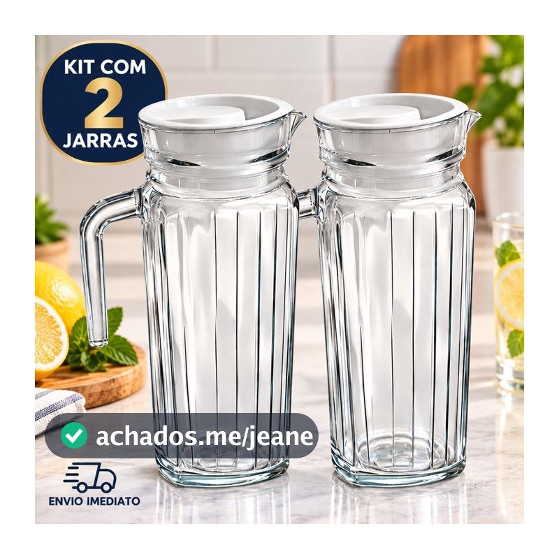Kit 2 Jarra de Vidro Suiça 1L com Tampa Água Suco Vidro Resistente