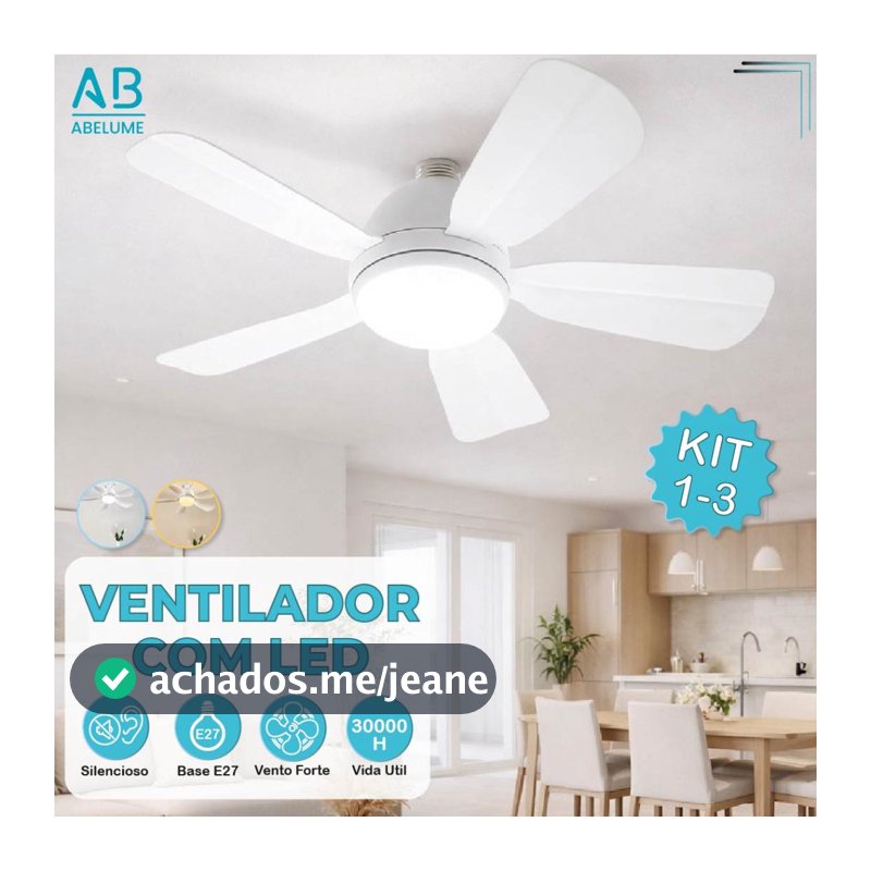 Ventilador de Teto LED 60W 80W 100W Lâmpada E27 Controle Remoto Bivolt Luminária ECO Bivolt