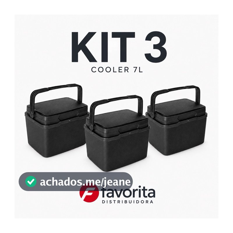 Kit 3 Cooler Térmico 7L Preto Caixa Térmica Bebidas Praia Churrasco Camping