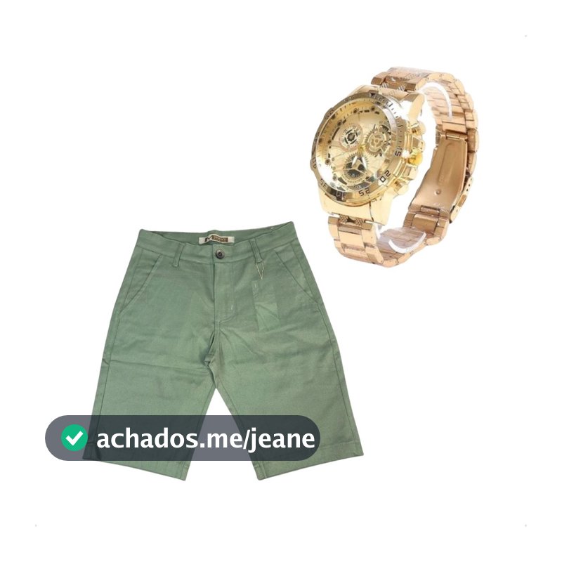 Kit 1 Bermuda Masculina De Alfaiataria Sarja Mais 1 Relogio Dourado De Alta Qualidade Envio Imediato