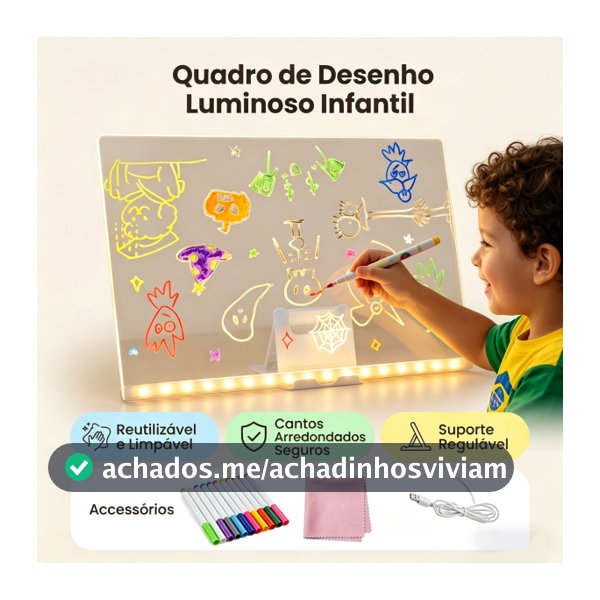 Lousa Mágica LED Apagável - Quadro de Mensagens Iluminado, Brinquedo Educativo Infantil 30x20cm