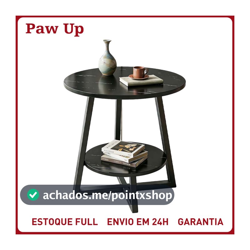 Mesa Lateral Redonda Pequena Mármore 2 Prateleiras Moderna Minimalista para Sala e Sofá