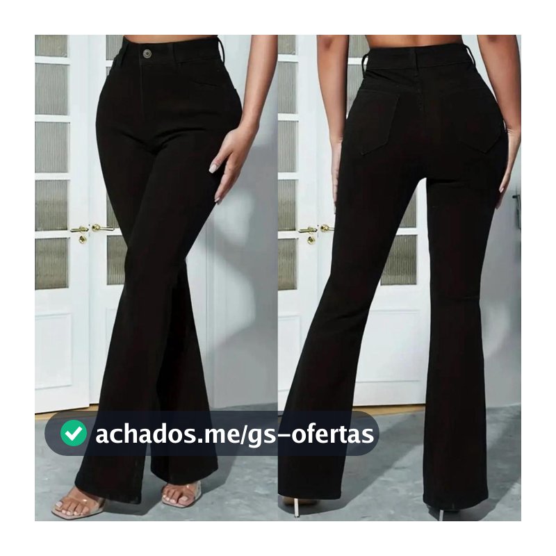 calça flare feminina jeans levanta bumbum cintura alta cor preta