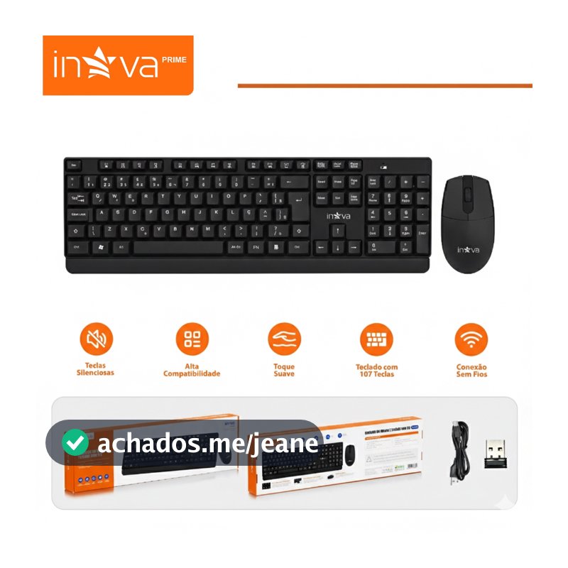 Inova Teclado e Mouse Sem Fio Kit 2.4g Wireless Bluetooth eclado e Mouse KV-800 Moderno Destinado a PC e Notebook