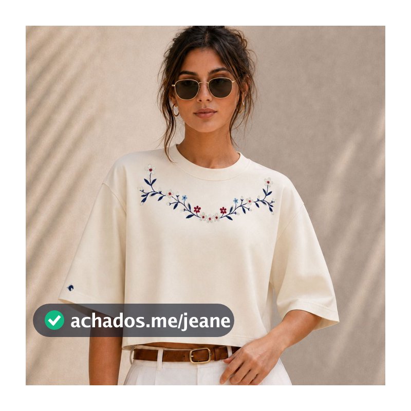 Cropped Blusa T-Shirt Over Sized 100% Algodão Feminino Estampado Polo Chukkers Estilo Bordado