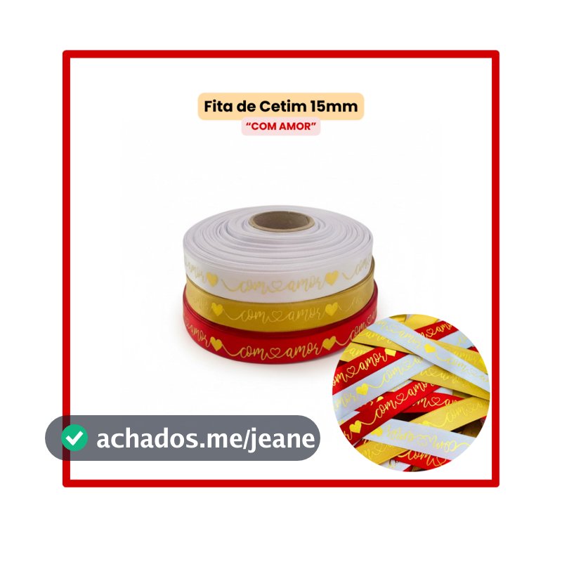 Fita Cetim Decorada 15mm Com Amor para Embalagem