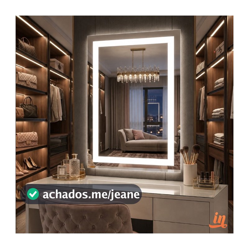 Espelho Retangular Jateado 80x50 cm Com LED | Para Penteadeira Quarto e Banheiro