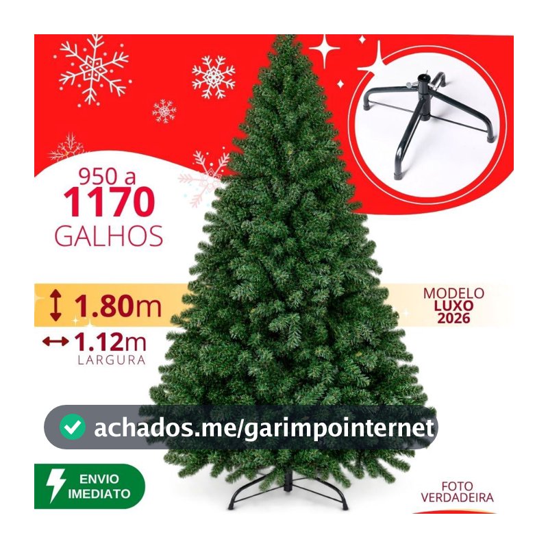 Árvore de Natal 1.80 cm 1170 Galhos a 950 Super Cheia Grande Luxo Decoração de Natal 2026