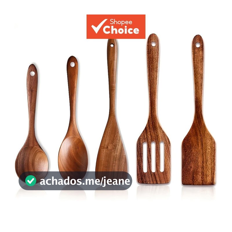 Conjunto De Utensílios De Cozinha De Madeira , 5 Peças Espátula Antiaderente Colher Turner , Ferramentas Resistentes Ao