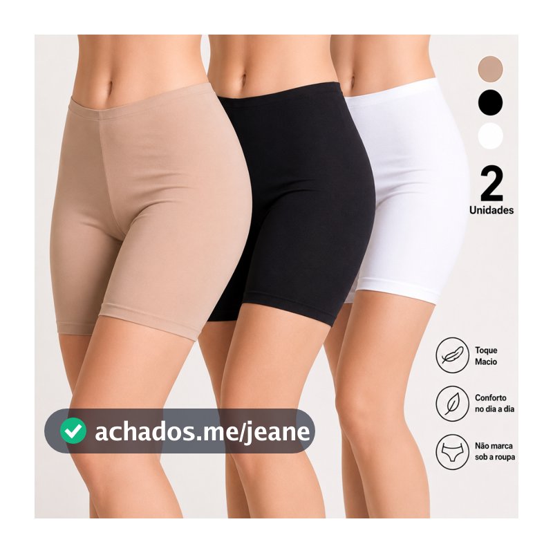 Kit 2 Short Anágua Meia Perna Liso Conforto Segunda Pele Feminino Usar Por Baixo De Roupas