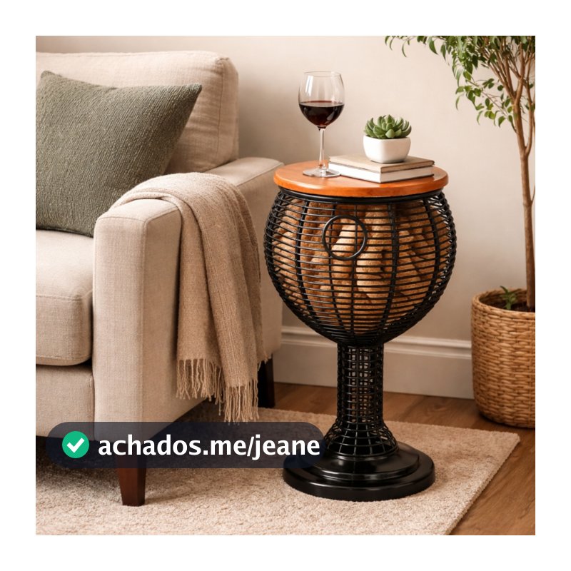 Mesa Porta Rolhas Decorativa Preta Para Bar Adega Sala e Decoração