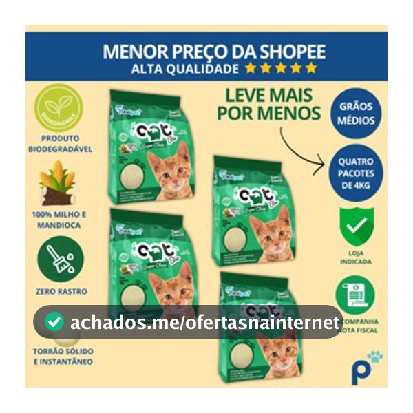 Areia Higiênica Biodegradável Catbio 16 Kg (4 pacotes de 4 kg) - Super Clean - Grãos Médios - novo