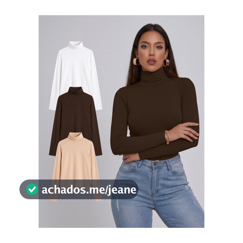 Kit 3 Blusas T-Shirt  Cacharrel Femininas Manga Longa Gola Alta Segunda Pele Moda Casual Versátil Algodão