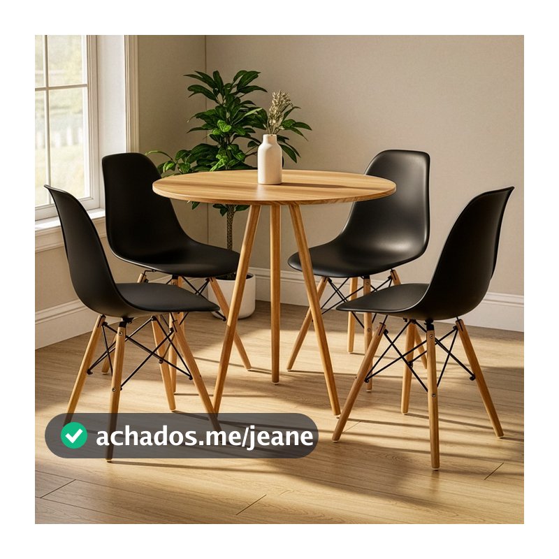 Mesa Tripé Freijó 80 Cm MDF + 4 Cadeiras Eiffel